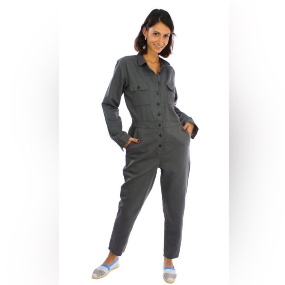 Outerknown SEA suit storm gray long sleeve utility jumpsuit linen blend NWT Sz S - Picture 7 of 16